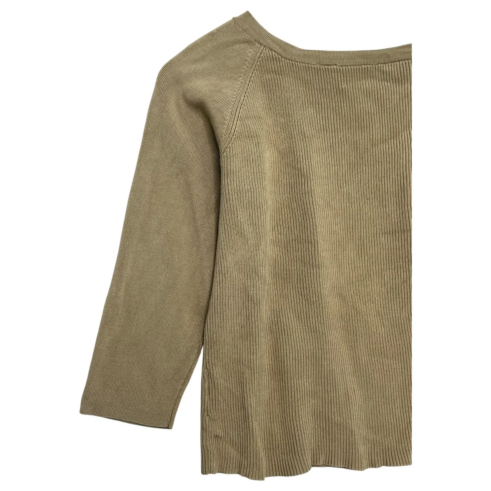 Dana Buchman Cardigan Sweater Womens Medium Tan Silk Ribbed 3/4 Sleeve Classic - Image 10