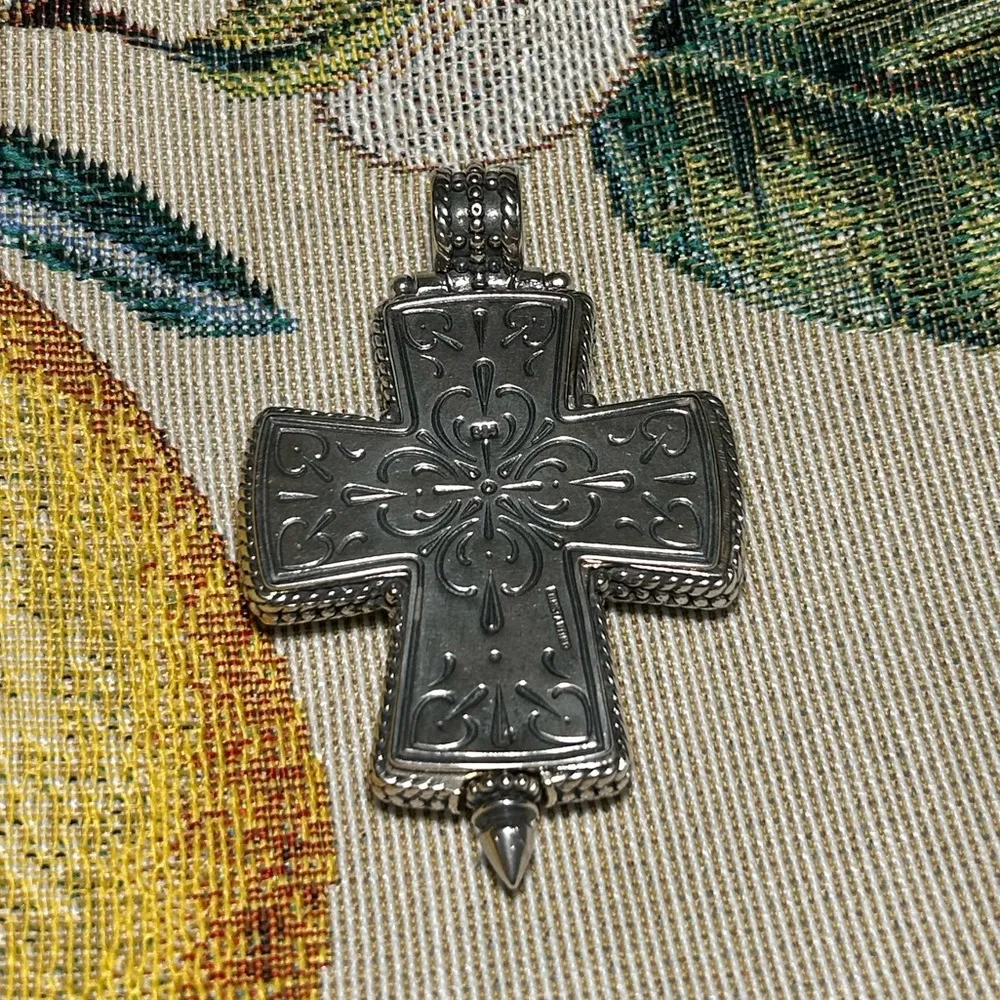 Konstantino Greece Sterling Silver 925 Etched Mother of God Cross Pendant - Image 12