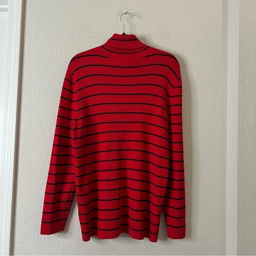 Lauren Ralph Lauren Striped Cotton Blend Ribbed Turtleneck Sweater Red Size 3X - Image 7