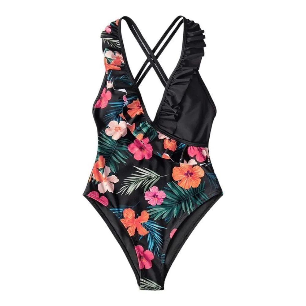 NWT Womens Seaselfie The Tropics Floral Ruffle Swimsuit Bathing Suit - Image 6