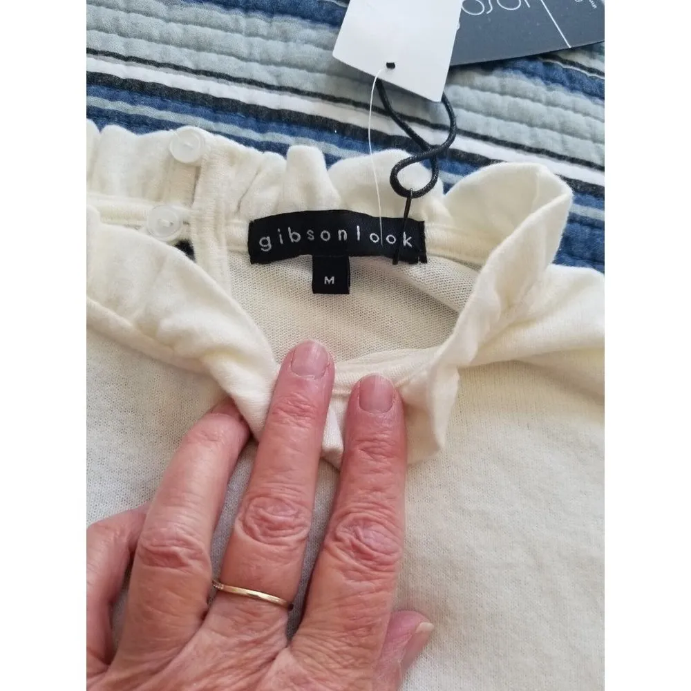 Gibson Look Ivory Soft Knit Mock Neck Long Balloon Sleeve Sweater Womens Size M - Image 2