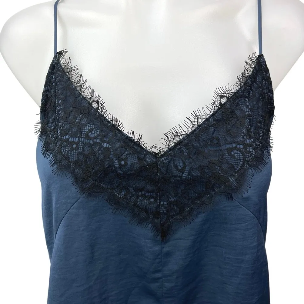 Express Blue Silk Satin Lace V-neck Spaghetti Strap Cami Camisole Tank Top S - Image 3