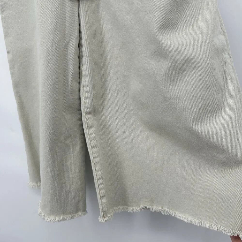 Venus Denim Crop Jumpsuit Super Wide Leg Beige Sleeveless Pockets Raw Hem Sz 14 - Image 4