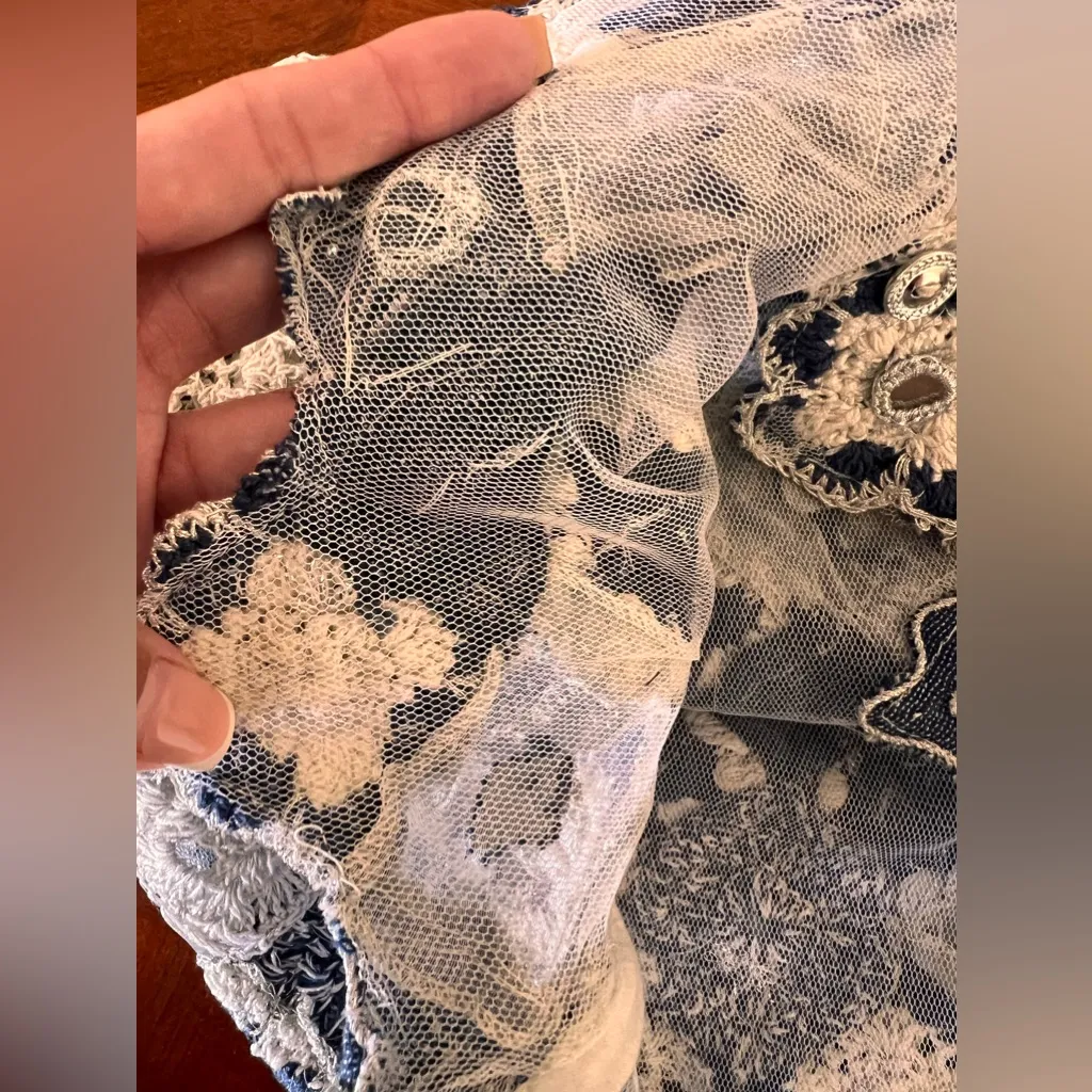 Sandy Starkman NWOT Vintage Floral Crochet Mirror Cardigan Sweater Sise S Blue - Image 10