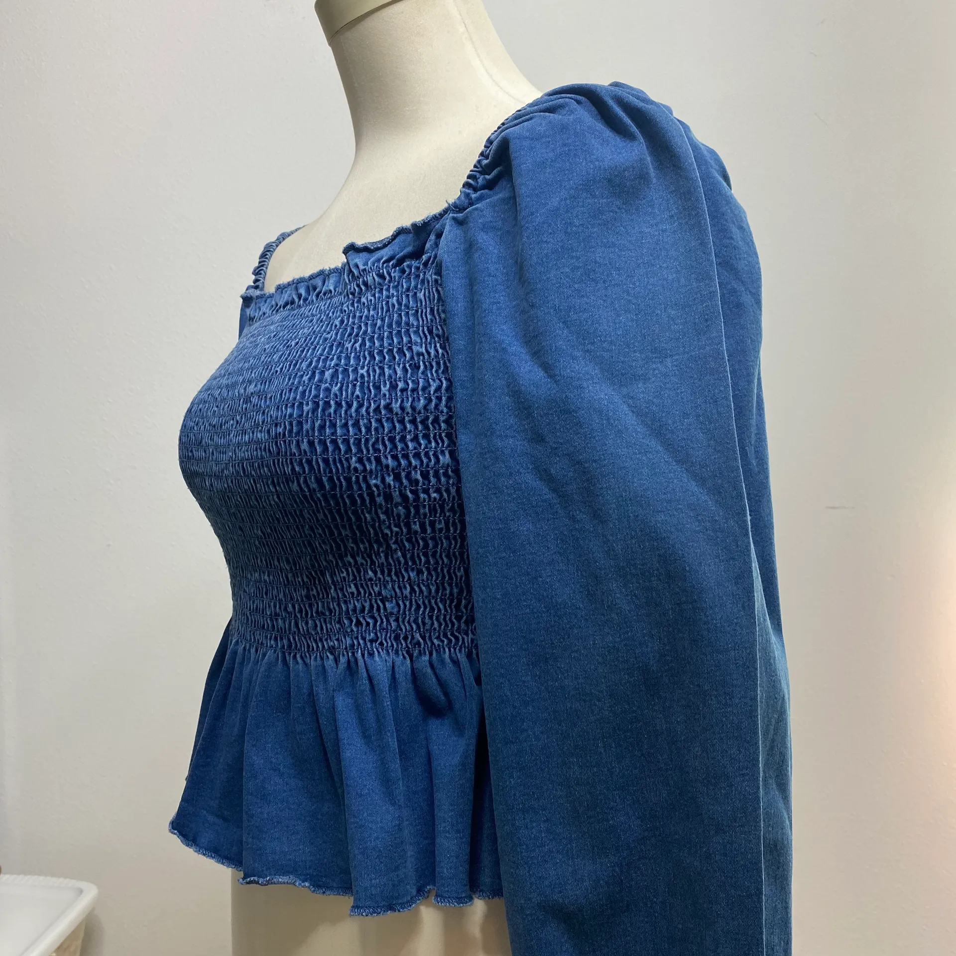 Boutique Peplum Blue Top - Image 4