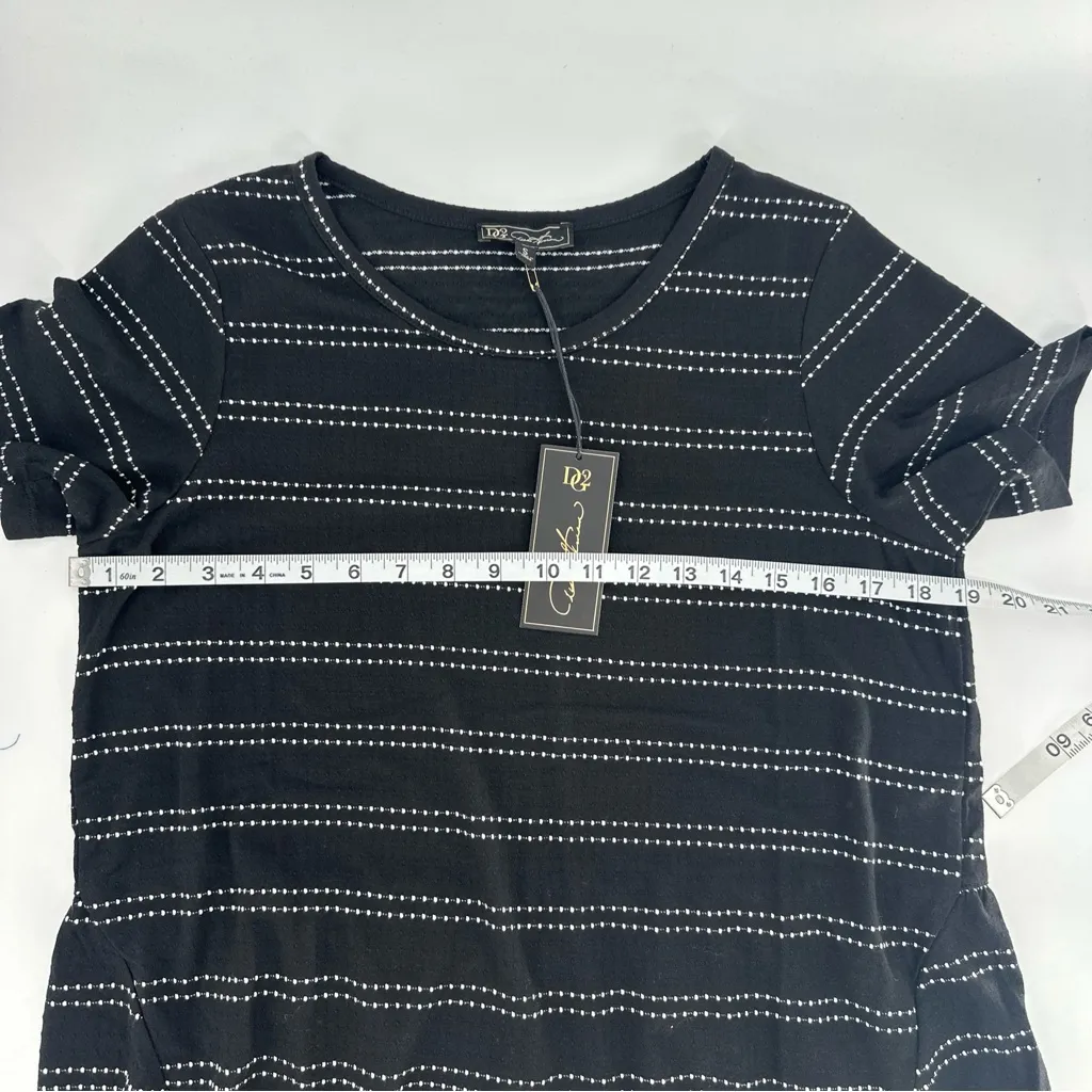 DG2 Diane Gilman Shirt Size Small‎ Black Ruffle Pull On Oversized White Stripe - Image 5