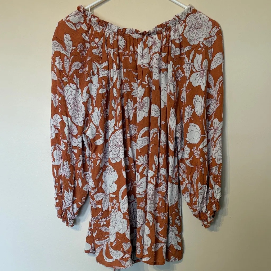 Elegant Floral Blouse in Terracotta Brown Size M - Image 6
