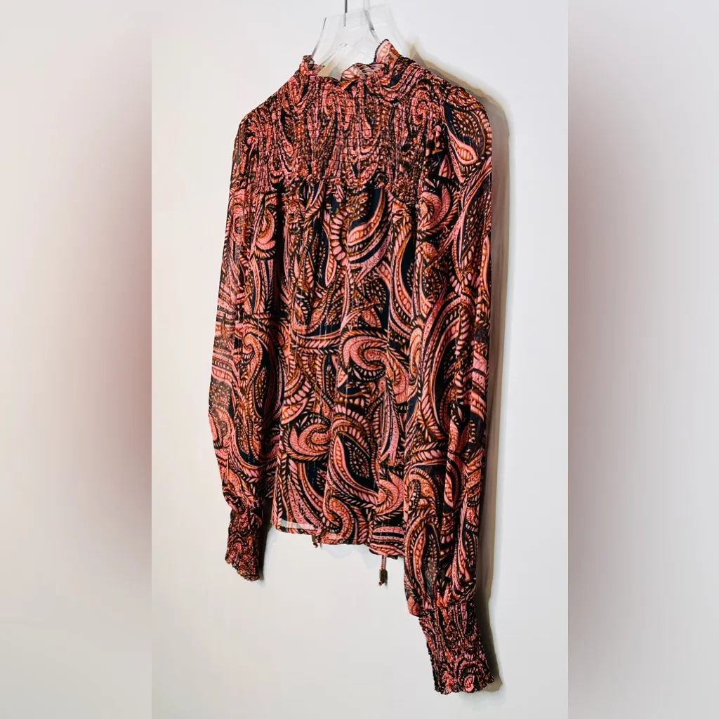 Karina Grimaldi Pink Black Roma Paisley Popover Chiffon Blouse Shirt Top - Image 7