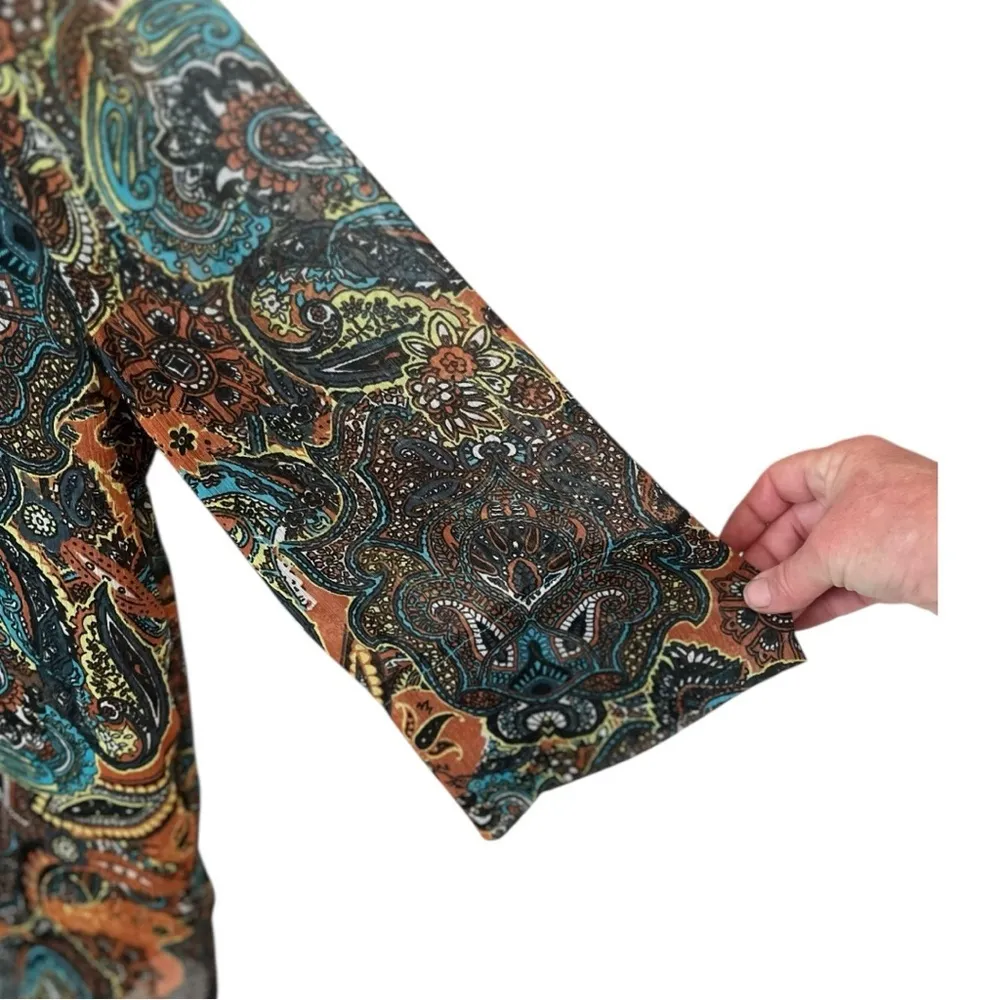 Peck & Peck Embellished Sheer‎ Brown Paisley Blouse XL Boho Chic Festival Top - Image 3