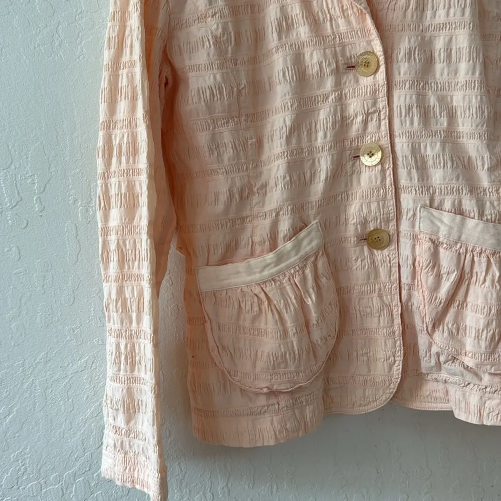 J Jill Seersucker Light Pink Blazer Spring Jacket Small - Image 4