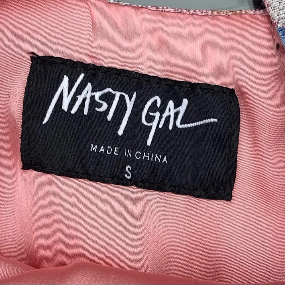 NASTY Gal floral shiny jacquard cut out halter romper shorts  Sz S - Image 8