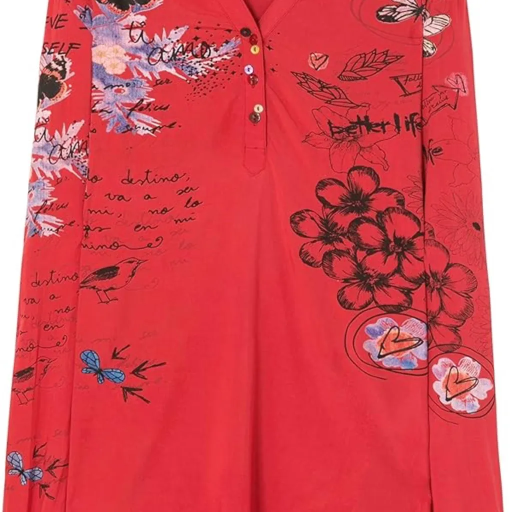 Desigual Tunic Lisa red graffiti blouse words size 4 - Image 4