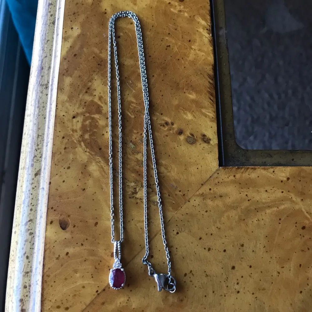 Genuine Ruby Sterling Silver Stainless Steel Pendant Necklace - Image 4