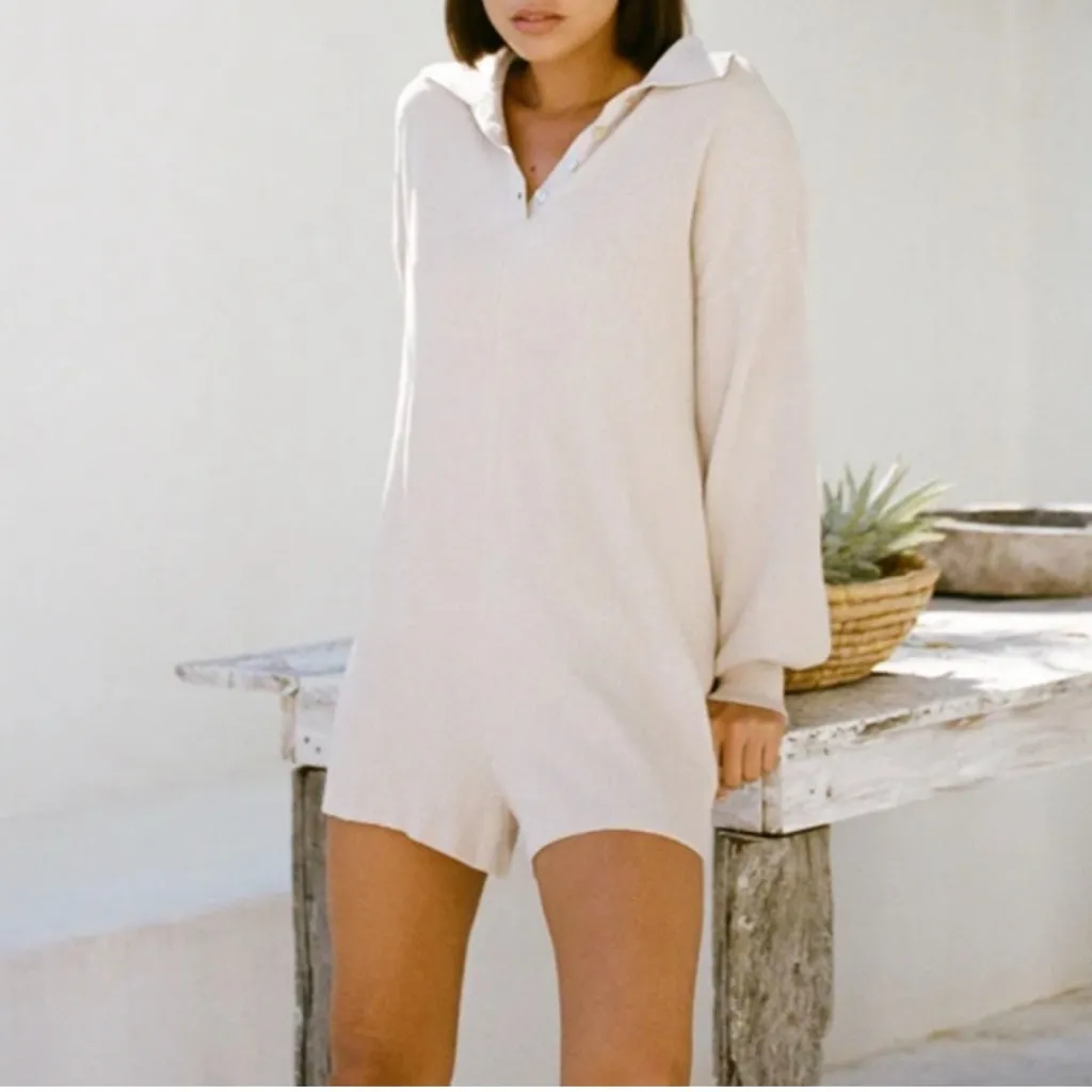 Sabo Cream Ribbed Playsuit - Image 2