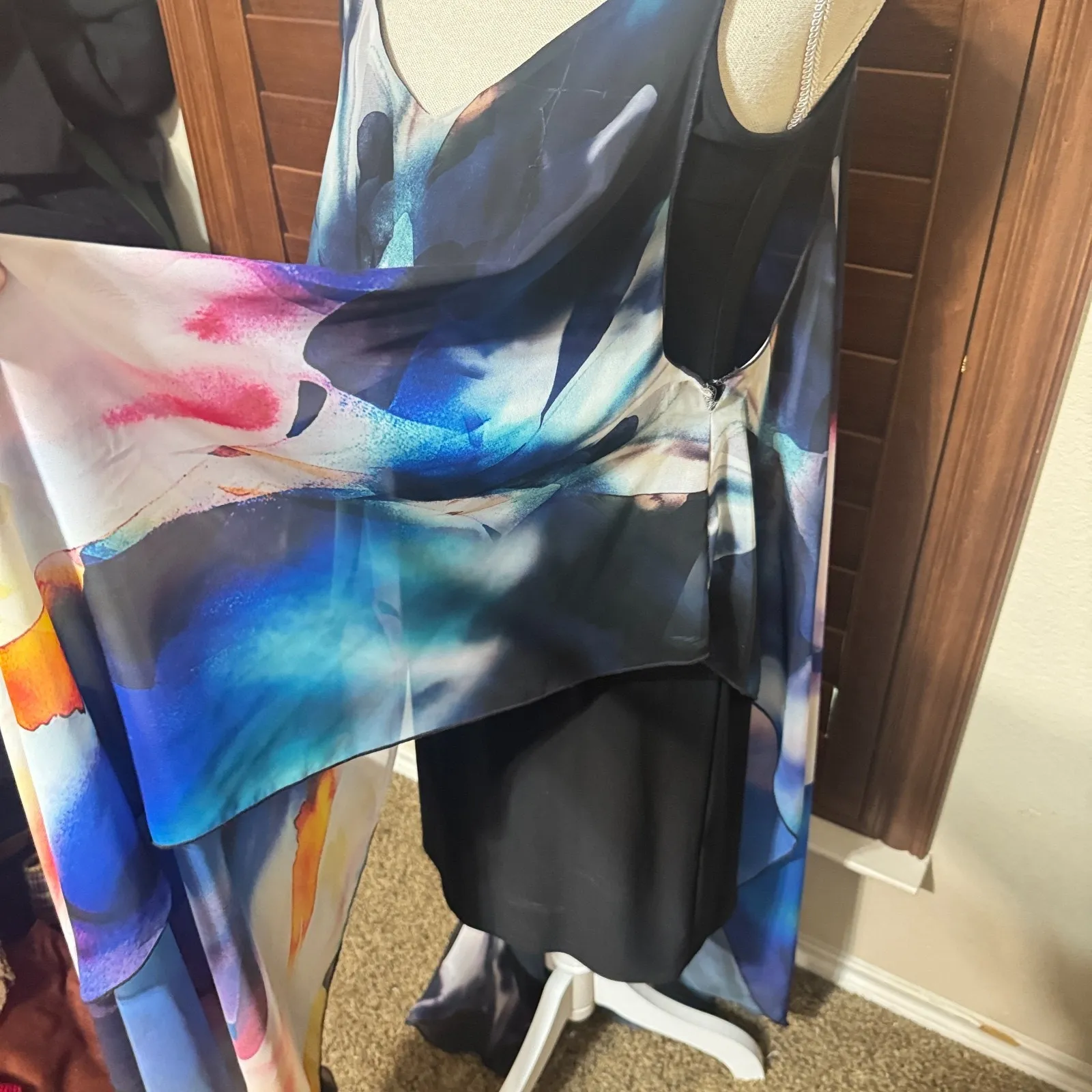 Joseph Ribkoff Maxi dress sleeveless Chiffon flowy Abstract watercolor sz 6 long - Image 5