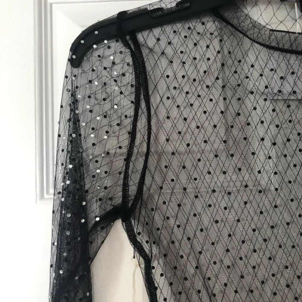 🆕 Clubwear Blouse Bodysuit (L) With Rhinestones Embellished 💥 Black Size L - Image 3