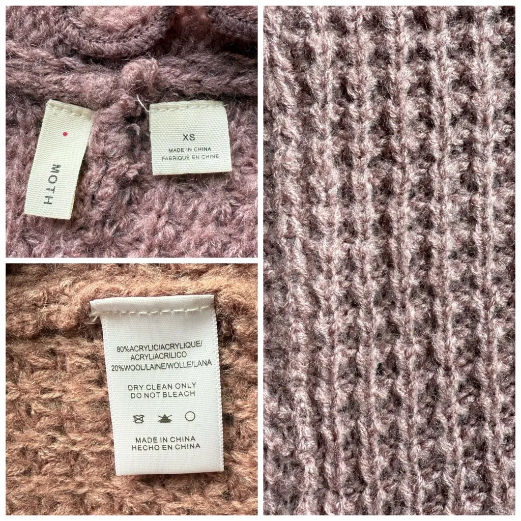 Anthropologie MOTH Crochet Ruffle Cardigan Sweater Pink Mauve Size XS Oversized - Image 7