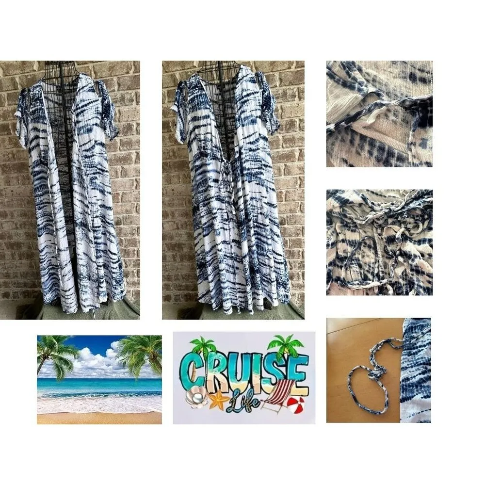 Torrid Blue Tie Dye Gauze Cold Shoulder Wrap Midi Dress 1X  Swimsuit Cov… - Image 5