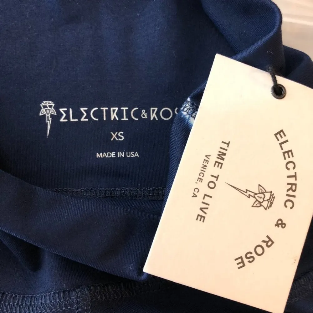 Electric & Rose Womens Bike Shorts Activewear Stretch High Rise Tie Dye Blue XS - Image 3