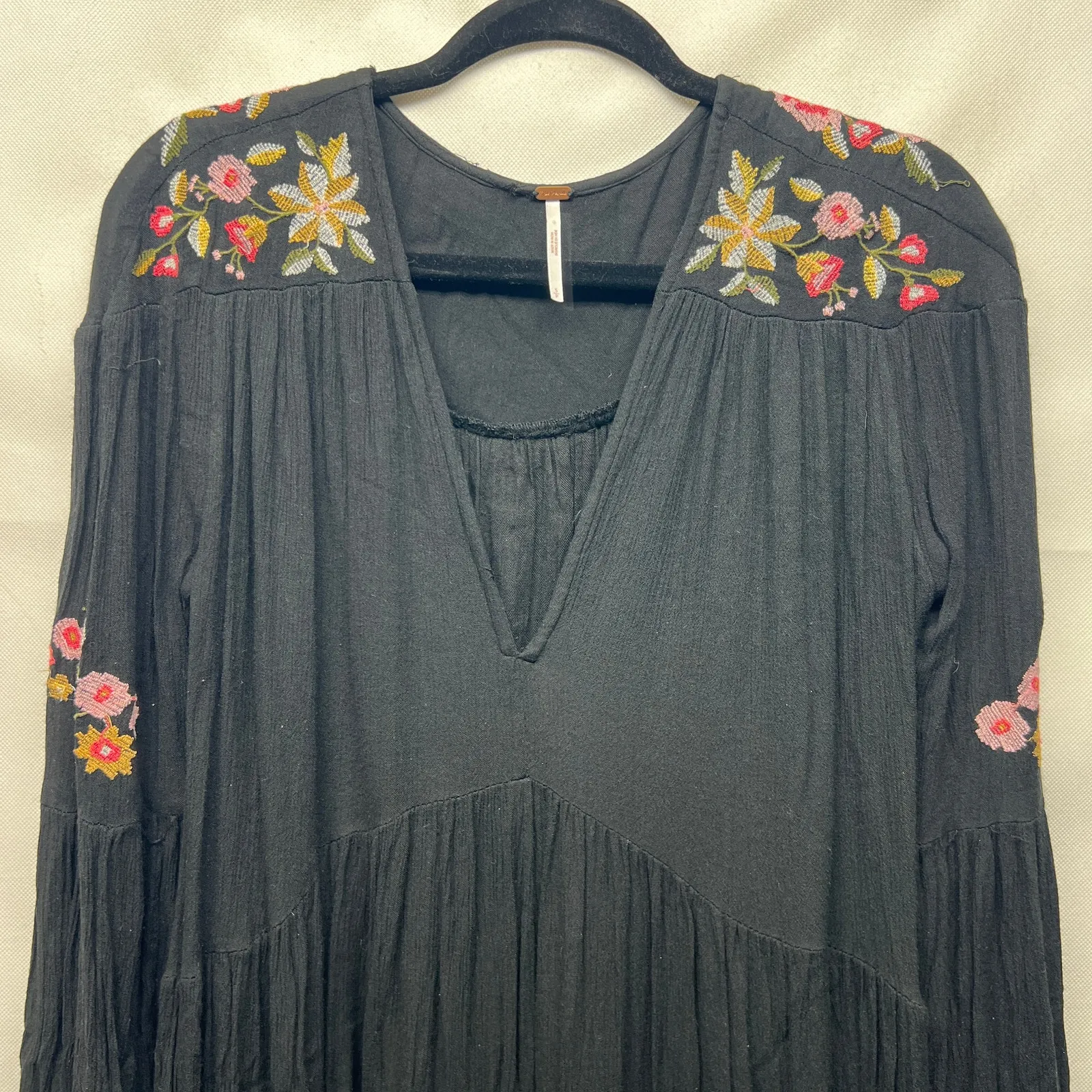 Free People Babydoll Mini Dress Womens Small Embroidered Fairy Boho Fairygoth - Image 4