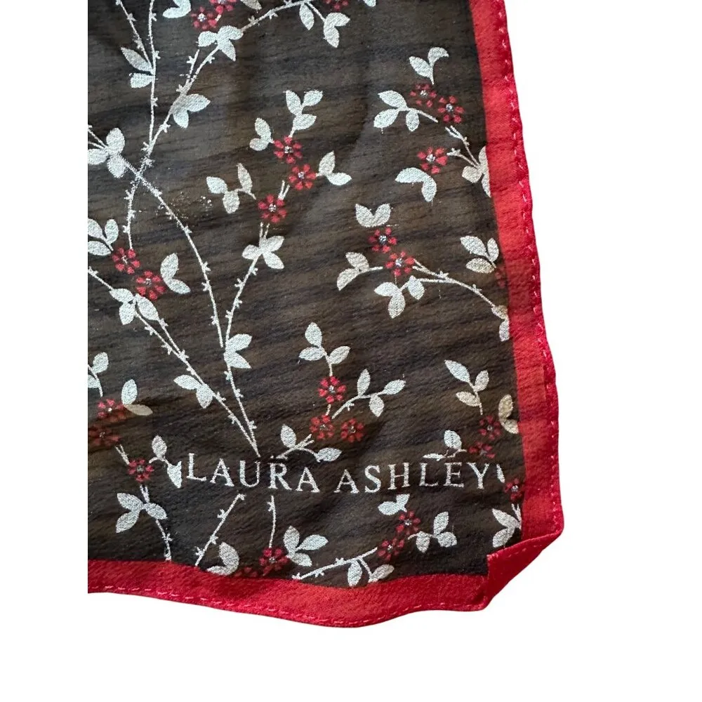 Laura Ashley 100% Silk Floral Print Scarf With Red Trim 22" X 22" - Image 2