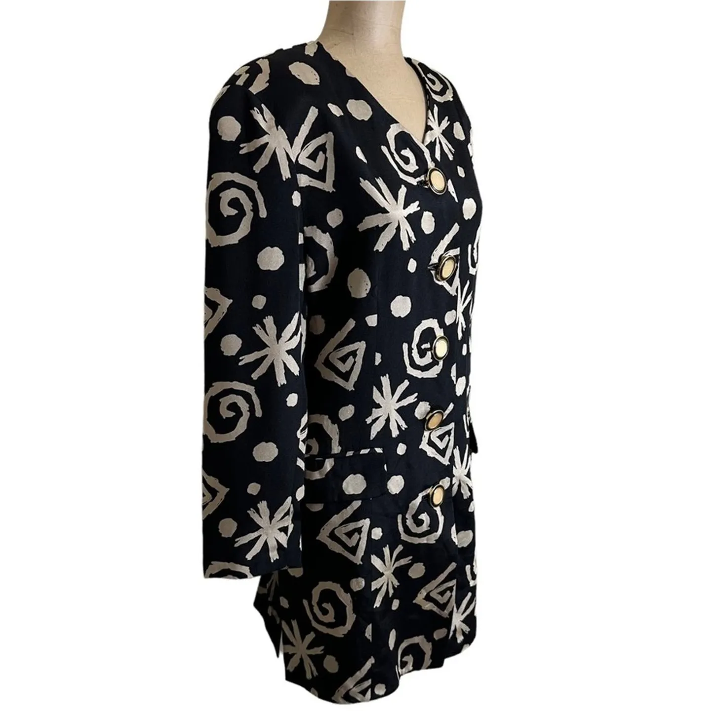 Rickie Freeman Teri Jon Vintage Mini Dress 90s Long Sleeve Black Silk Size 12 - Image 3