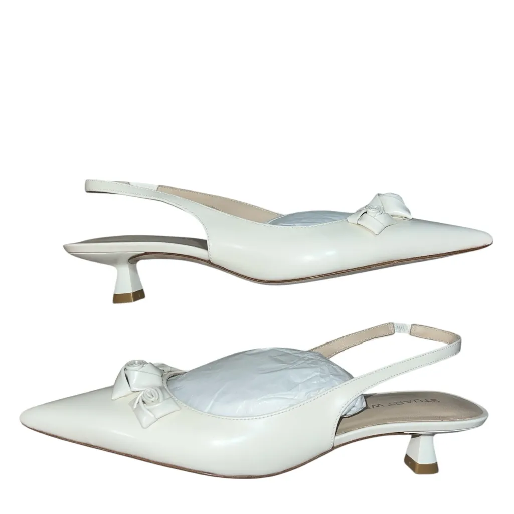 NEW NIB Stuart Weitzman Rosie 35 Appliquéd Pointed Toe Slingback Pumps Cream - Image 10