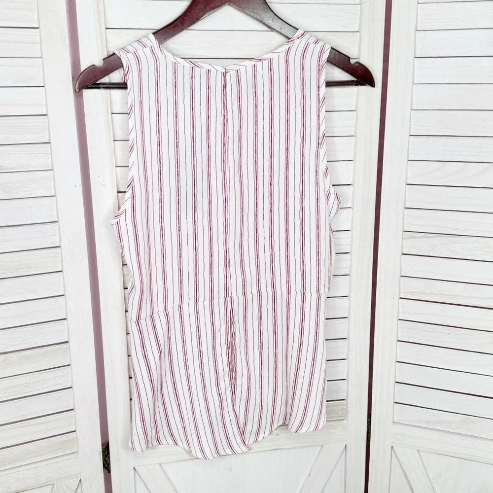 BCBGMaxAzria Striped Split Back Hem Sleeveless Tank Top‎ Shirt Red White XS - Image 10