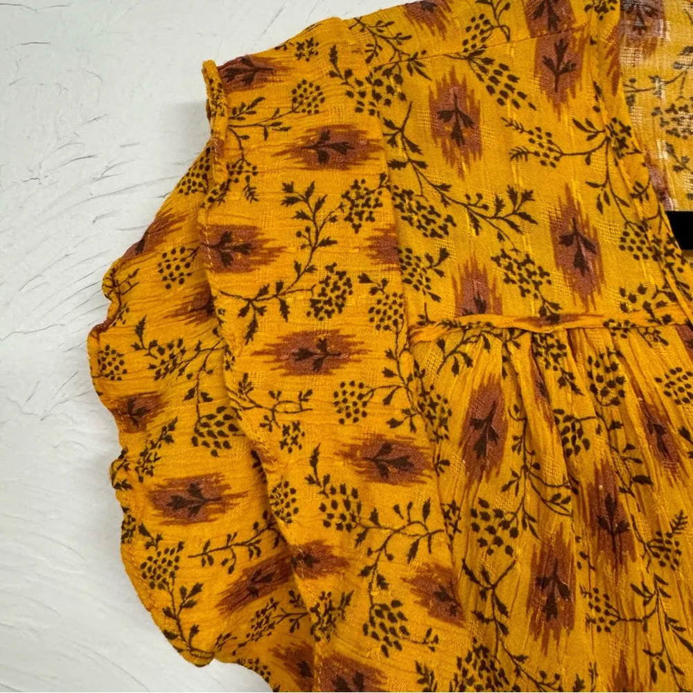 Haute Hippie Yellow Ditsy Floral Blouse Women’s S Flutter Sleeve Boho Girly Top - Image 3
