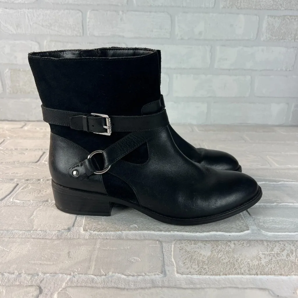 Ralph Lauren Makalia Boots Womens 8‎ Black Leather Suede Ankle Zip Buckle Riding - Image 2