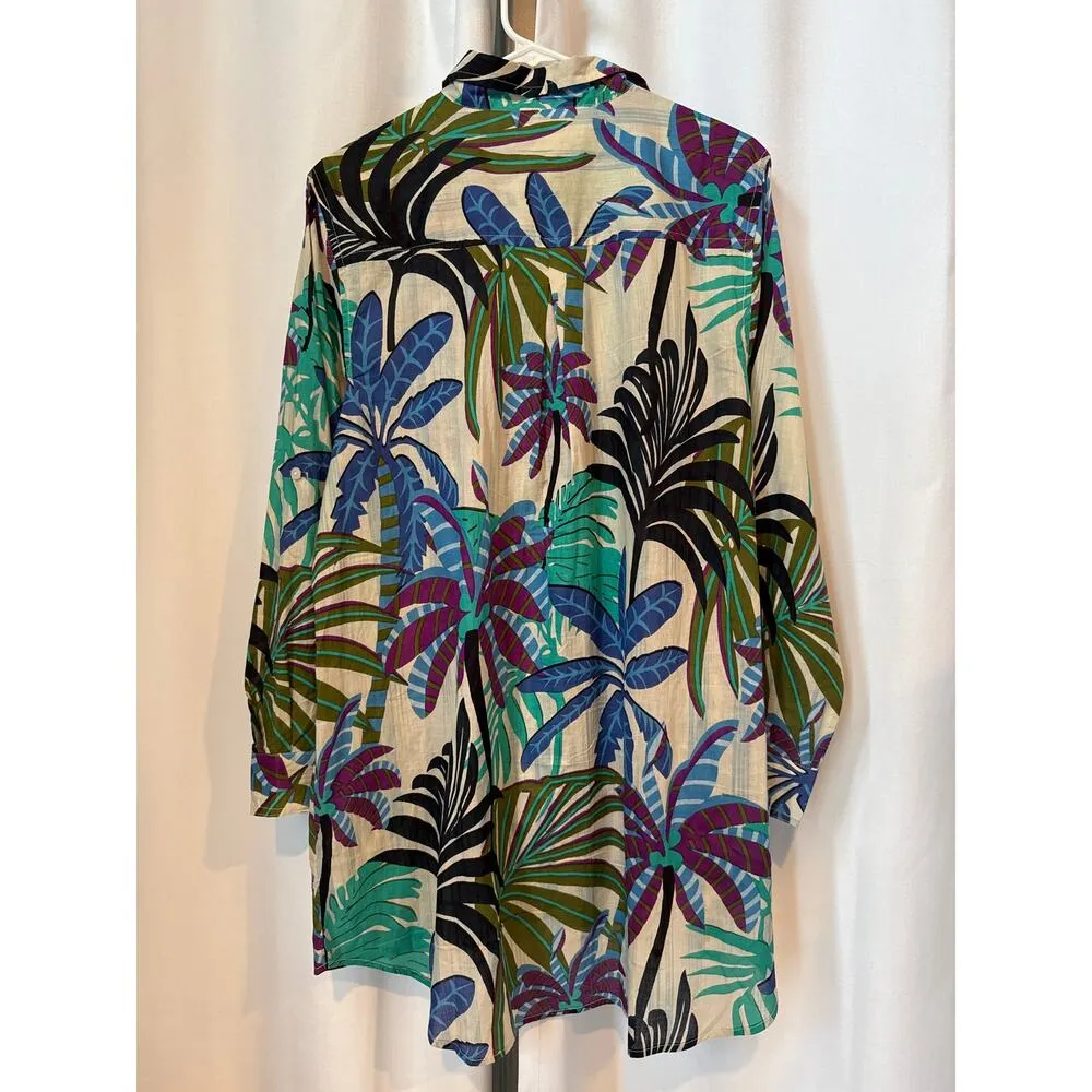 NWT True Destination Womens Sunset Shirt Swim Coverup blue white green large - Image 13