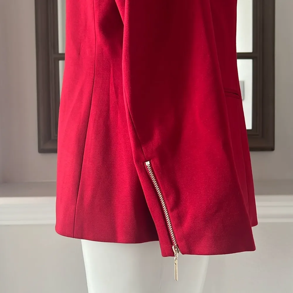 Kasper Zip Cuff Notched Collar One-Button Blazer in Red Petite Size 10, New $129 - Image 5
