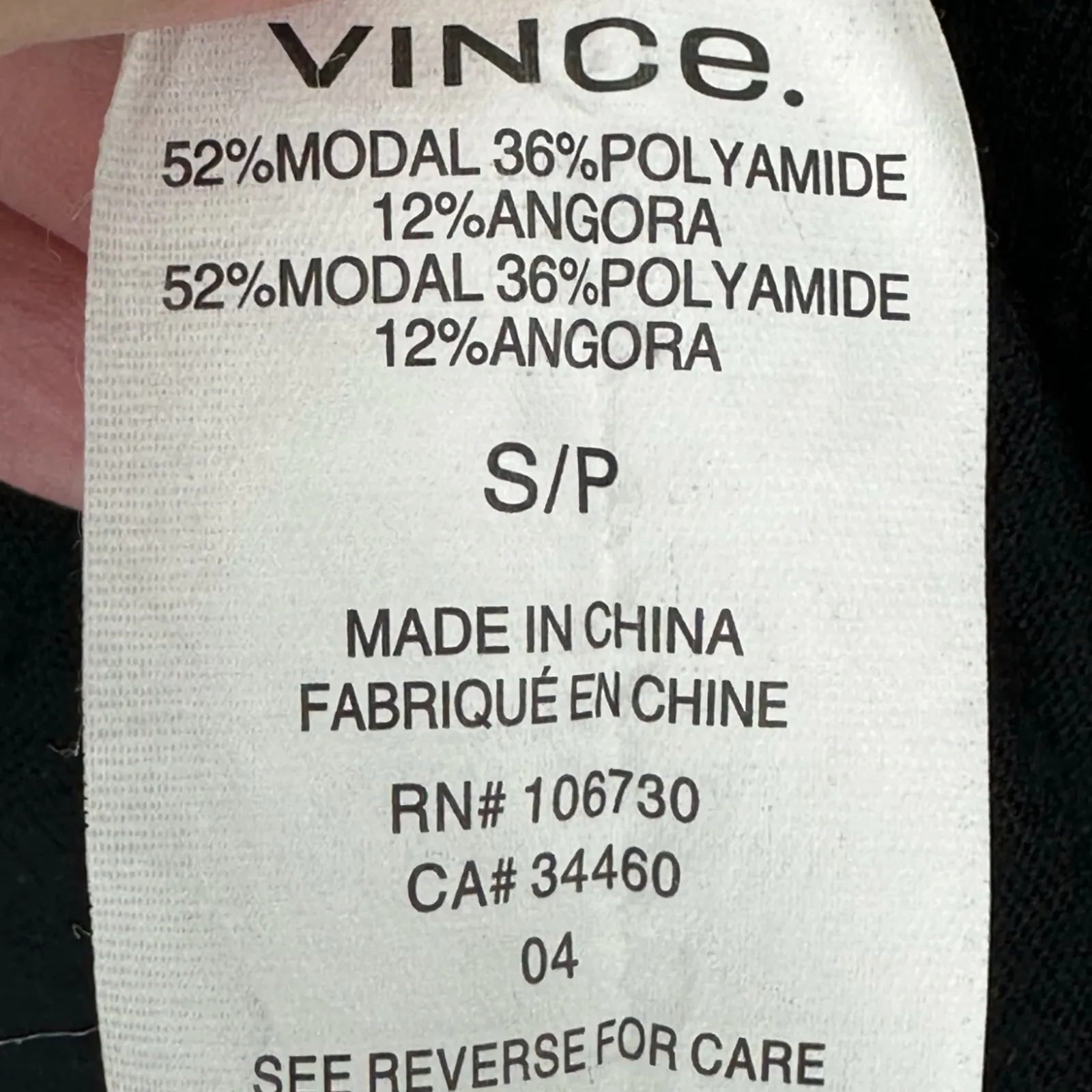 VINCE | Small | Black Angora Modal Blend Lightweight Relaxed Long Sleeve T-Shirt - Image 2