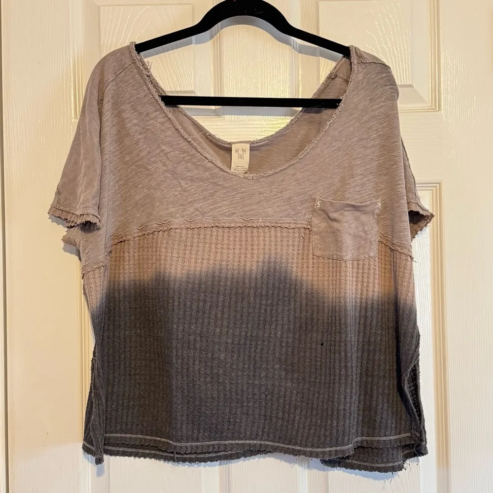 WE THE FREE PEOPLE Sun Dial Dipdye T Shirt Short Sleeve Ombré Grey Small - Image 2