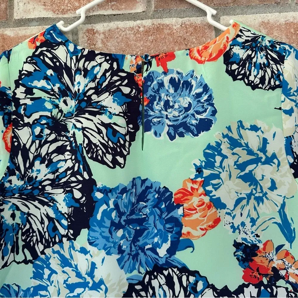 J. Crew Gallery Shift Dress Floral Mint Short Sleeve Crewneck Women’s 6 - Image 7