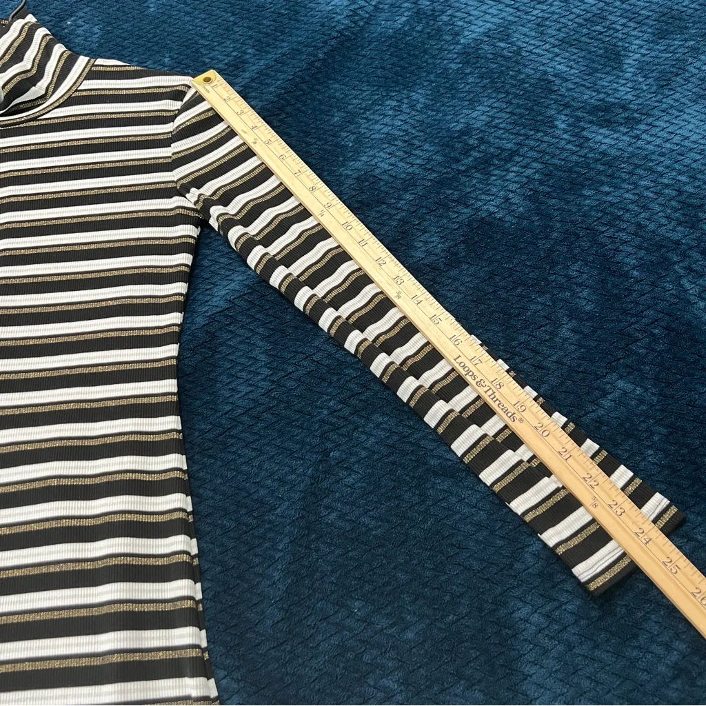 NSR Metallic Striped Ribbed Turtleneck Midi Dress Long Sleeve Stretch Size S Black - Image 14