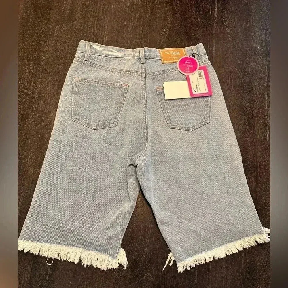 Light Blue Jeans Bermuda‎ Shorts Distressed High Waisted Size M /28 - Image 4