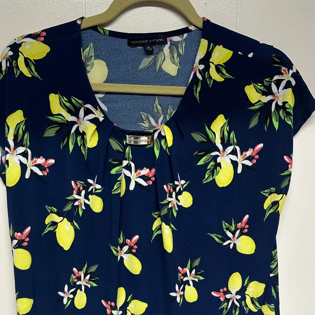 Adrienne Vittadini Navy Lemon Floral Blouse - Image 4