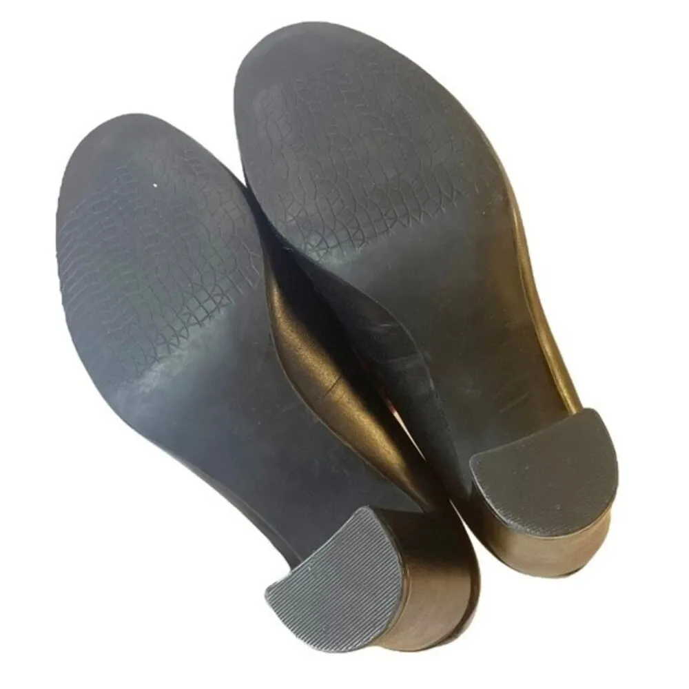 Crown Vintage Willow Black Leather Retro Scalloped Block Heel Pump Womens Size 9 - Image 11