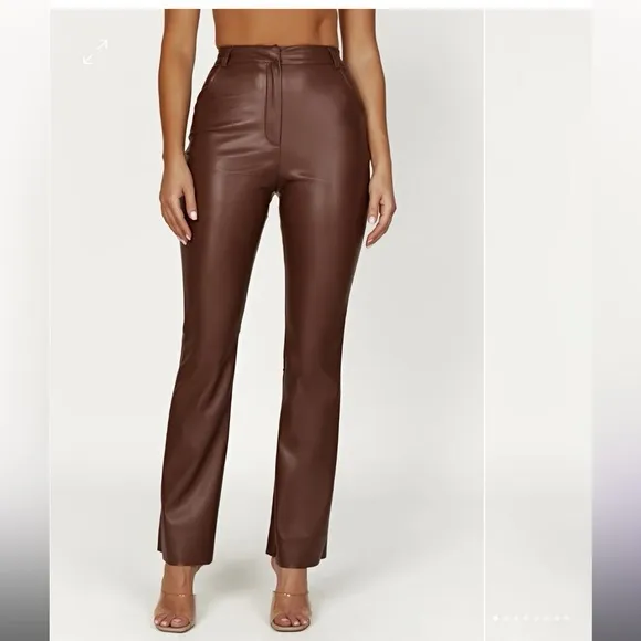 Meshki Tyra Straight Leg Faux Leather Pants XS Brown - Image 2