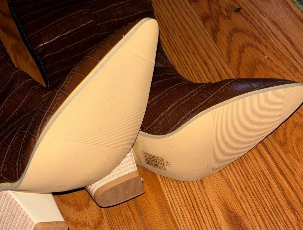 Brown Snake print knee high boots for Women igh heel western boots 7.5 - Image 6