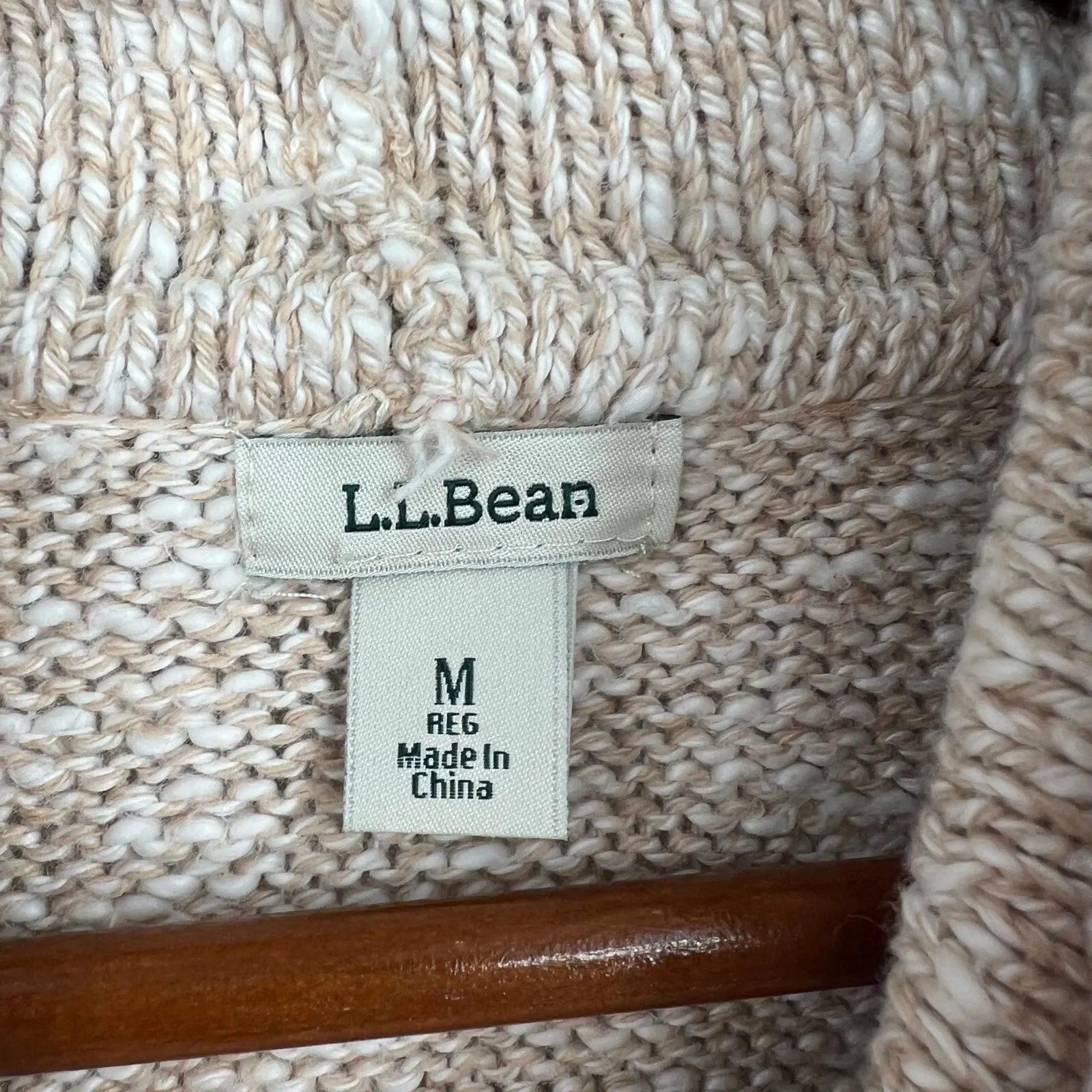 VINTAGE LL Bean 100% cotton funnel neck pullover sweater cream tan size medium - Image 6