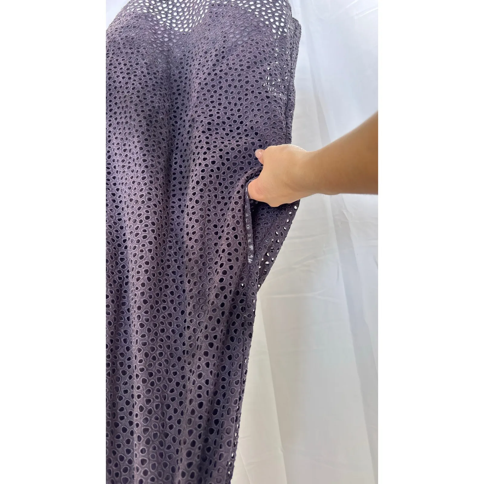 Everlane Women's Eyelet Cotton‎ Dress Size S Purple Pockets - Image 3