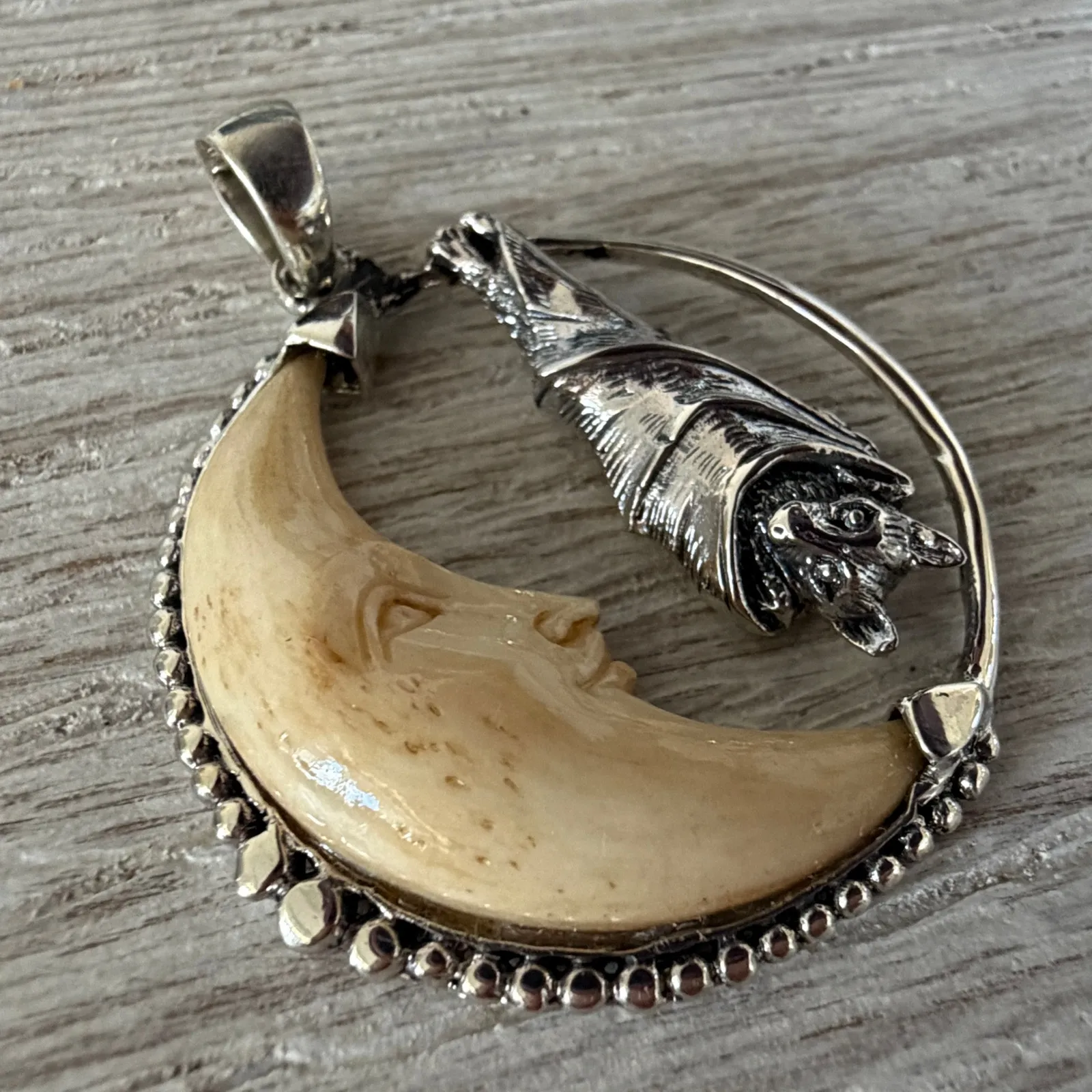 Bat & Moon Sterling Silver Pendant - Image 3