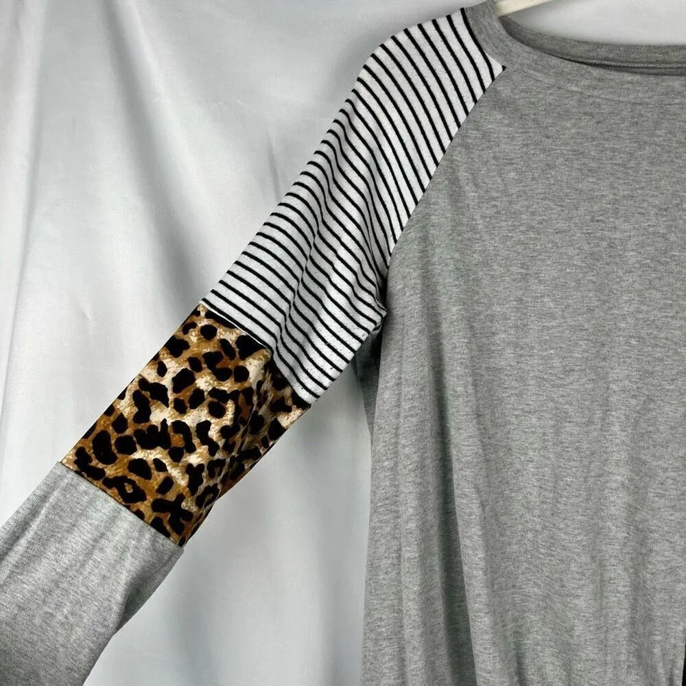 Women’s Long Sleeve Stripe Leopard T - Image 3