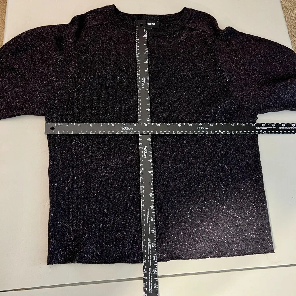 Express Sweater Womens Large‎ Black Pink Metallic Ribbed Knit Balloon Sleeve NEW - Image 6