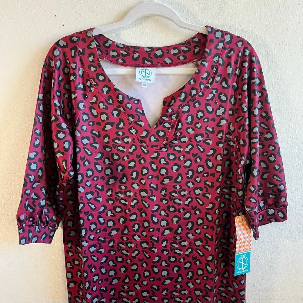 Tracy Negoshian Dress Red Cheetah Print “Dawn” Dress 3/4 Sleeve Tunic Sz XS NWT - Image 2