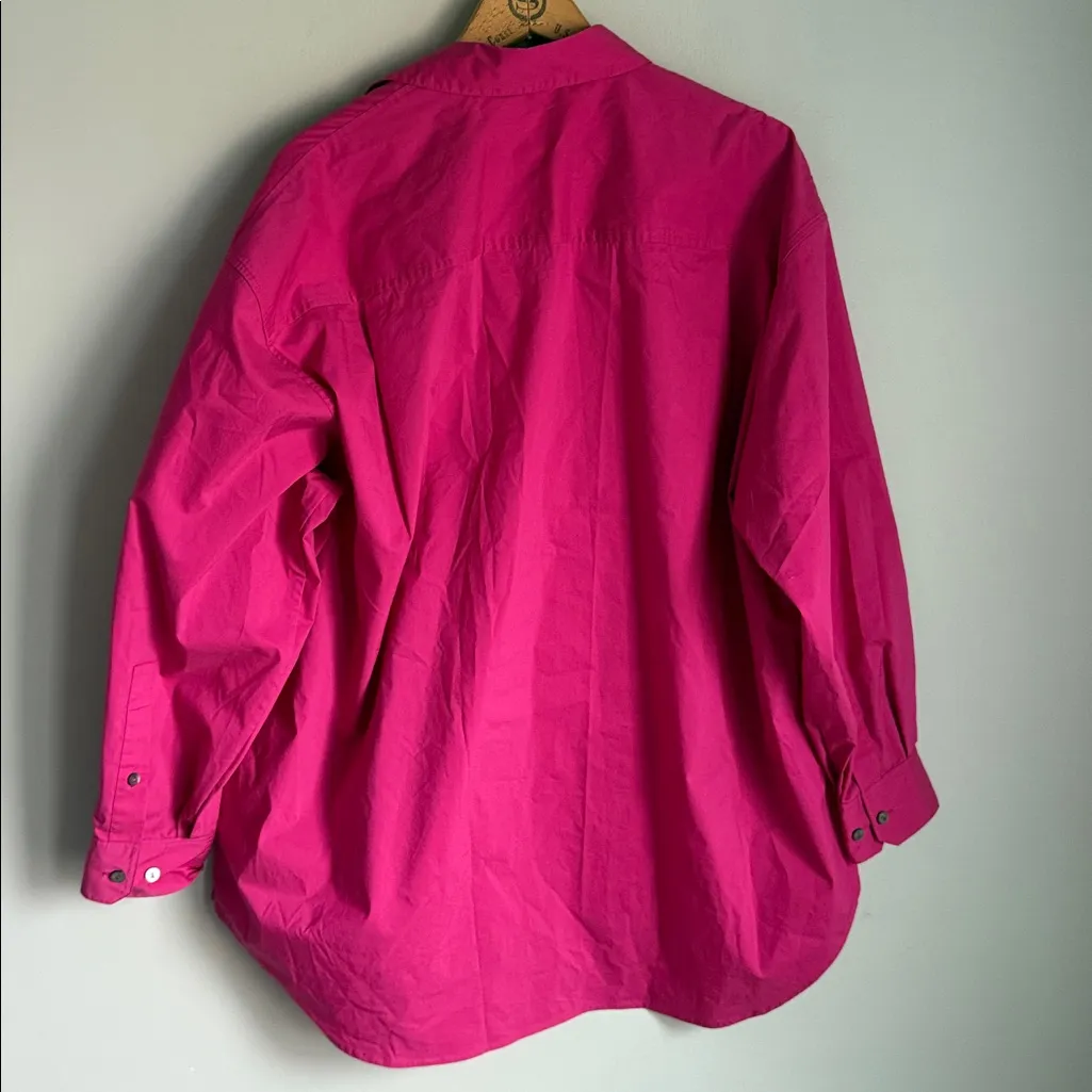 NEW Theory Oversized Button-Front Shirt Carnation Luxe Long Sleeve - Image 3