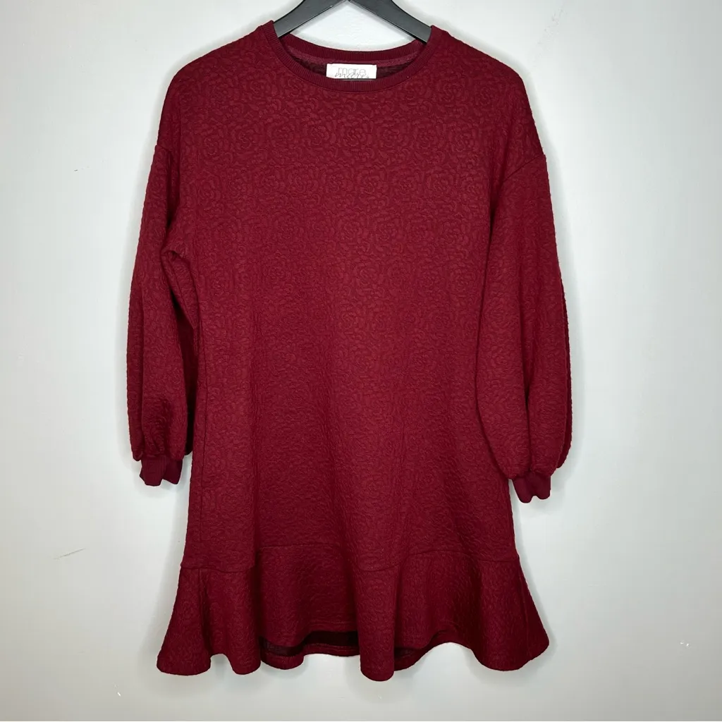 Mare Mare Anthropologie Odila Rose Quilted Burgundy Dress Size XS - Image 3