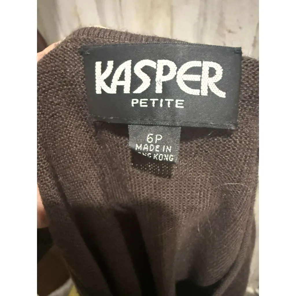 Kasper Suit Set Womens Petite 6P Brown Knit Sweater Top & Dress Pants 2pc - Image 7